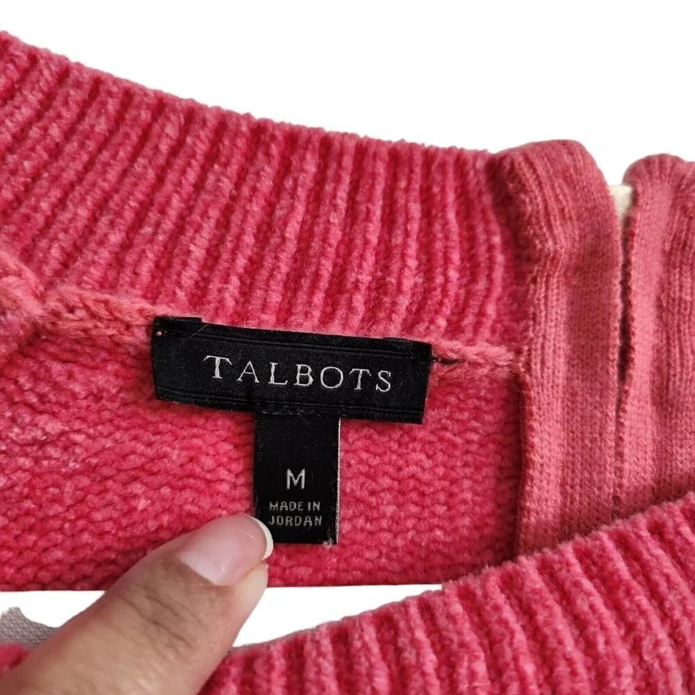 Talbots Chenille Sweater Medium Pink Back Pullover Long Sleeve Crew Neck Cotton - Picture 5 of 11